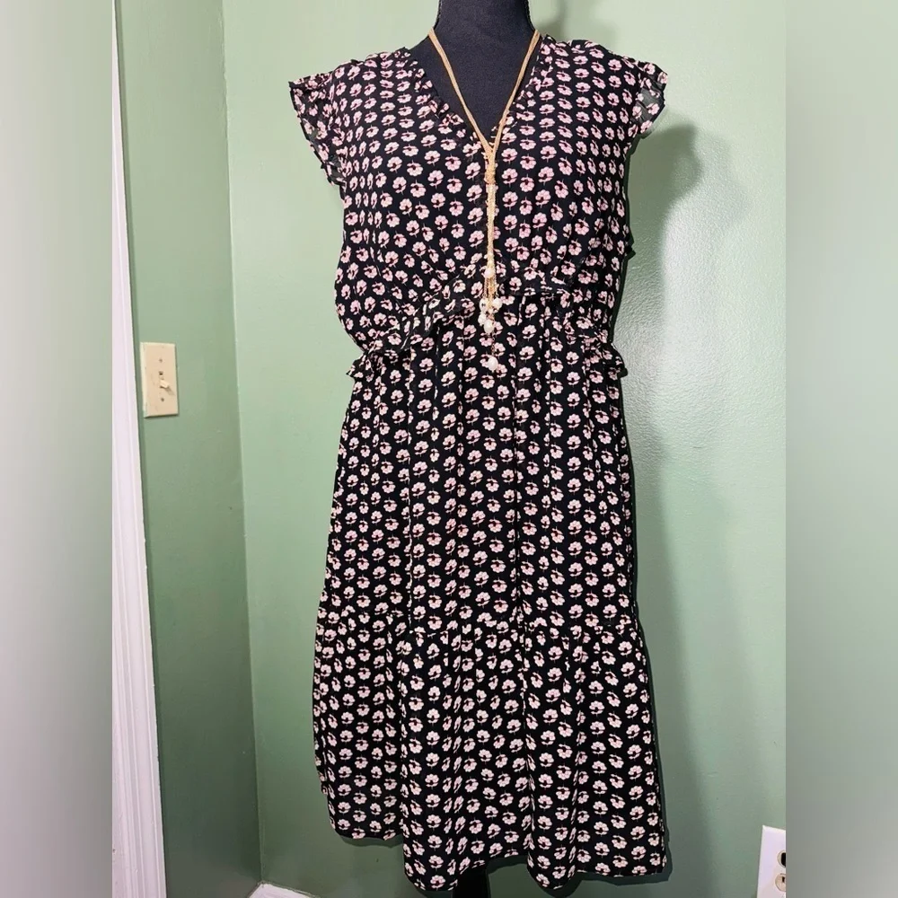 J. Crew Black and White Floral Midi Dress
